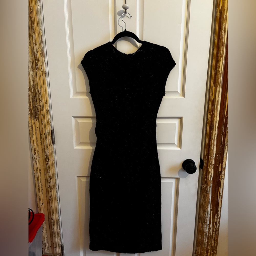 Zara Black Cap-Sleeve Midi Dress